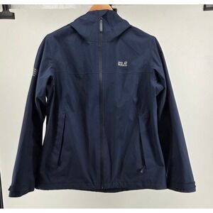 Jack Wolfskin Texapore Ecosphere Women XL Navy Hooded‎ Rain Jacket Layer Outdoor